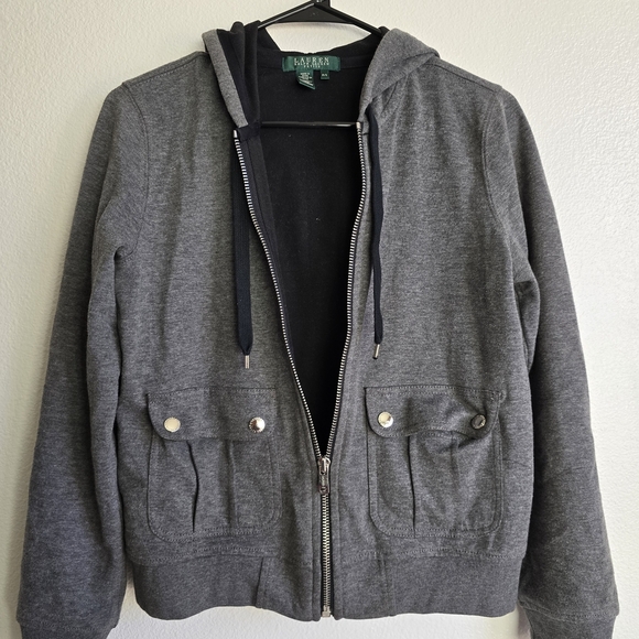 Unisex Ralph Lauren Gray Zip Up Sweater with Hood - Picture 1 of 6